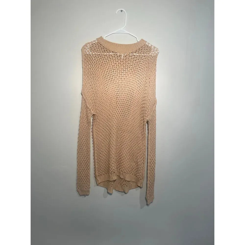 Free People Tan Open Knit Slouchy Sweater